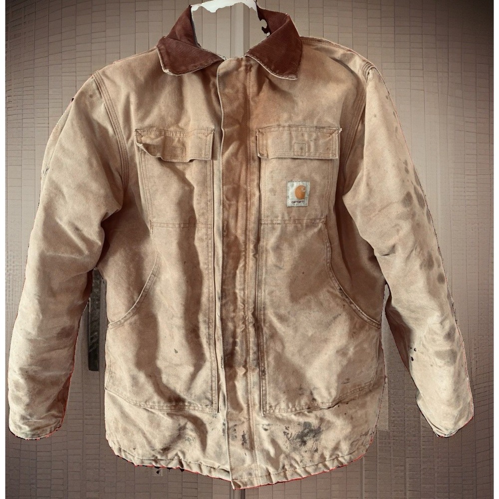 Vtg Carhartt Men's Sz L Arctic Quilt Lined Jacket Distressed C03 BRN Brown Duck